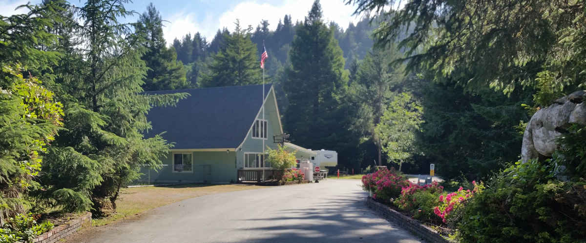 Mystic Forest RV Park entrance and main building