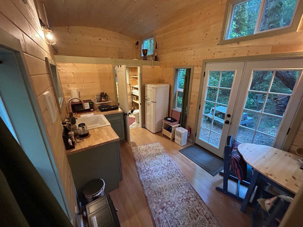 Picture of the main open space of the tiny house. 